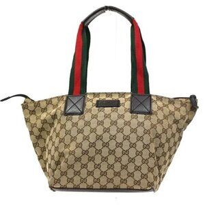 GUCCI Logo Sherry GG Pattern Hand Bag Canvas Leather Brown Italy 31CA550